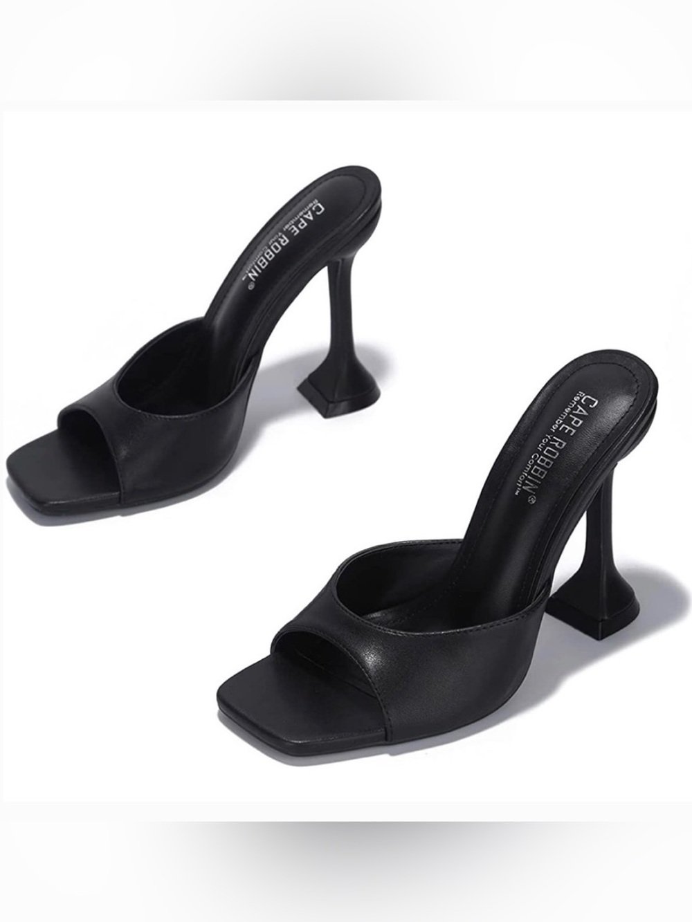Black Square-Toe Block Heel